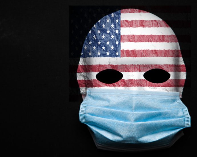american flag face with mask on