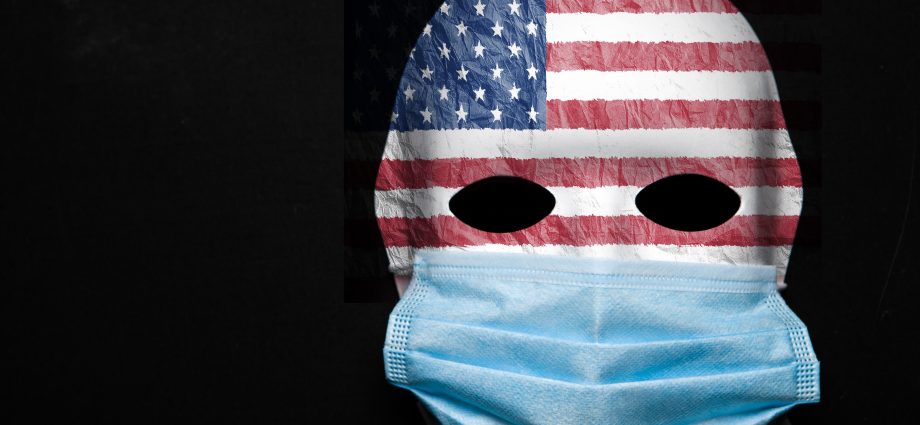 american flag face with mask on